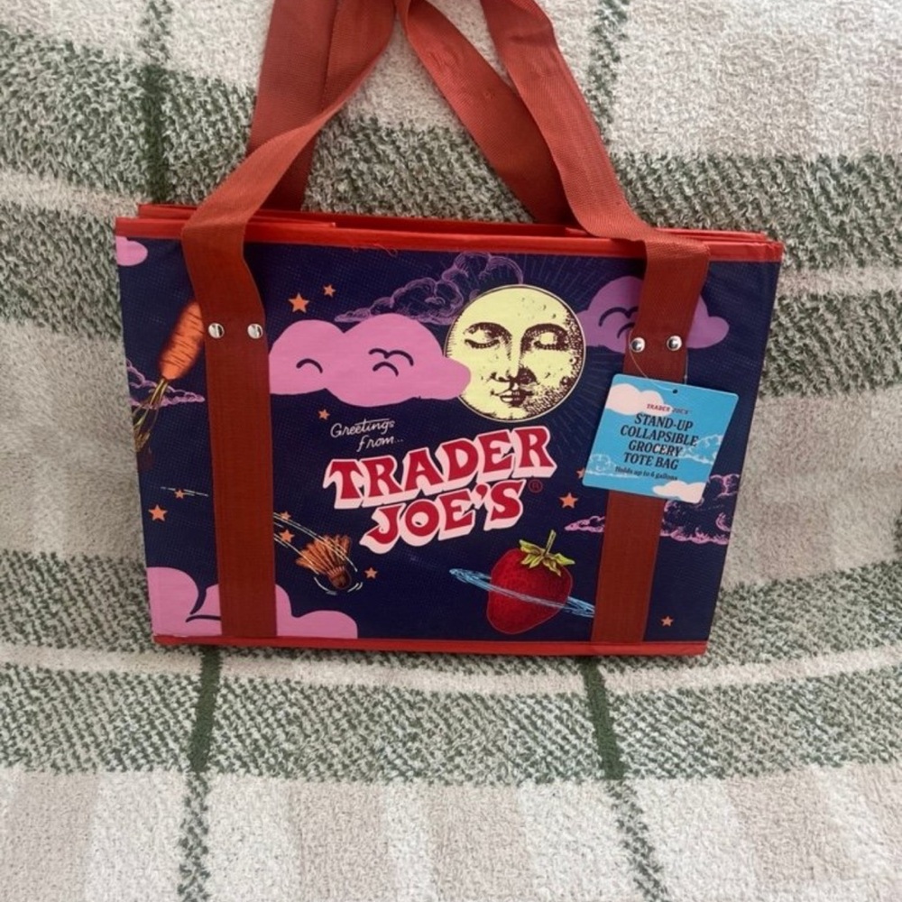 Trader Joes Tote Bag Collapsable Sturdy Moon 14” x 11” New